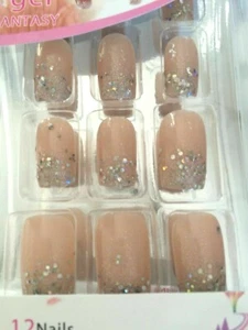 Kit Falsas Uñas 12 Pastillas Para Poner Natural Lentejuelas Glitter Pro + Pega - Imagen 1 de 2