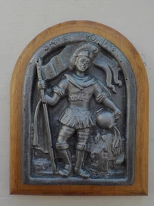 Wandbild Heiliger SANKT FLORIAN Zinn auf Holztafel 16 x 13 x 3,5 cm - Bild 1 von 6