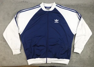 Adidas Track Jacket Blue White Stripes SZ XL Retro Colorblock Trim Tre Foil Zip - Picture 1 of 10