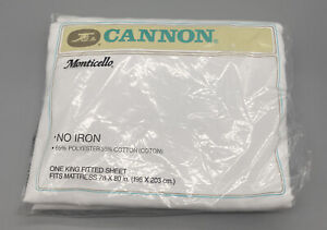 Vintage Cannon Monticello White No Iron KING Fitted Sheet 78x80” Mattress NOS