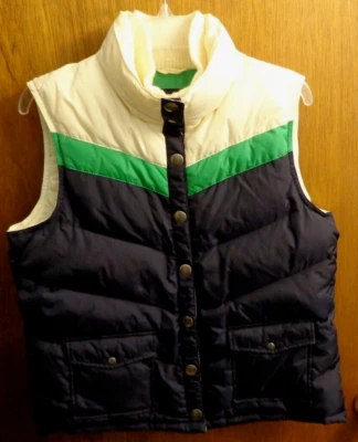 Chaleco de esquí a rayas azul marino crema verde relleno mujer L 40" pecho Foto 1 de 4