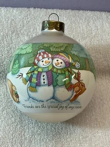Christmas ornament hallmark 2001 glass ball snowmen Friends EX8498 - Picture 1 of 7