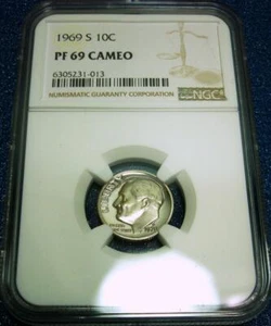 1969-S NGC PF69 CAMEO 10C ROOSEVELT DIME #013 - Picture 1 of 4