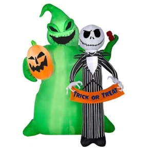🎃 Gemmy 6,5 Fuß groß luftgeblasen Jack Skellington mit Oogie Boogie Szene Disney #72626 - Bild 1 von 7
