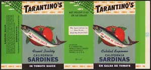 Etichetta vintage TARANTINOS California Sardines World Trade Center San Francisco - Foto 1 di 2