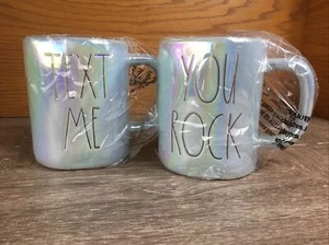 Rae Dunn “Text Me” “You Rock” Mugs Artisan Collection by Magenta Iridescent NWT - Picture 1 of 7