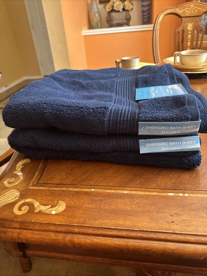 Nautica OVERSIZED Bath Towels A Set Of 2 Large 33”X 63” Blue - Image 1 of 4