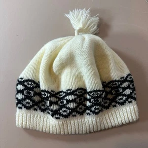 Vintage Gitano Hat Slouchy Fair Isle Beanie Beret Cream Black 90s 80s Women - Picture 1 of 11