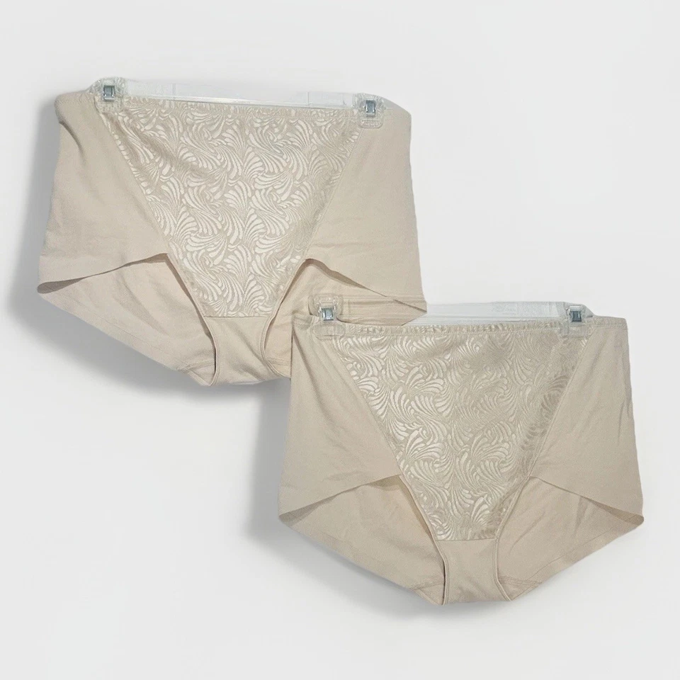 NWOT BALI Size 3XL Cotton Panties with Nylon Lace Tummy Panel in Beige 2 Pair - Image 1 of 4