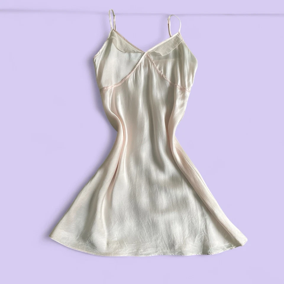 Vestido sin tirantes vintage 100 % seda rosa pálido con volantes correas ajustables talla grande Foto 1 de 4