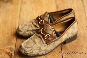 Mocassini Gucci GG Monogram marrone ottone punta di cavallo scarpe basse donna UK 6 B US 9 - Foto 1 di 11