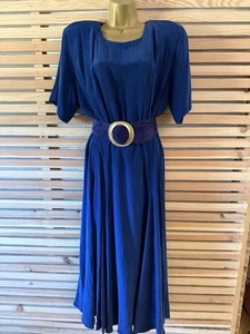 Vintage 1980-1990 Modest Navy Silk Gillian Dress Size 14 - Picture 1 of 8