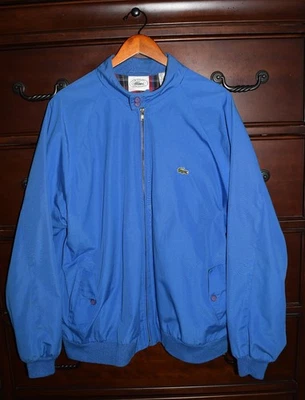 Chaqueta vintage años 80 Izod Lacoste para hombre azul liso Harrington forro a cuadros XL Foto 1 de 4
