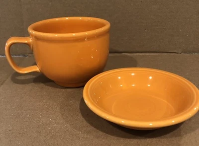 Homer Laughlin Fiesta Jumbo Coffee Soup Mug Tangerine With Saucer!! - Image 1 of 4