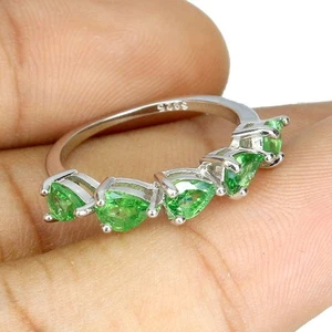 925 Sterling Silver Ring Pear Tsavorite Garnet 5x4mm Natural Gemstone Jewelry 7 - Picture 1 of 10