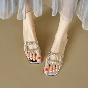 Französische Sandalen Hausschuhe Damen Sommer Outdoor Kristall klobige Absätze Pantoffeln Gr. - Bild 1 von 22