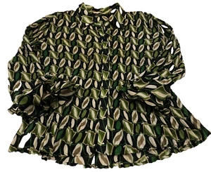 Essentials by Milano Womens Blouse Sz XL Button Up Geometric 3/4 Sleeve NWOT - Picture 1 of 9