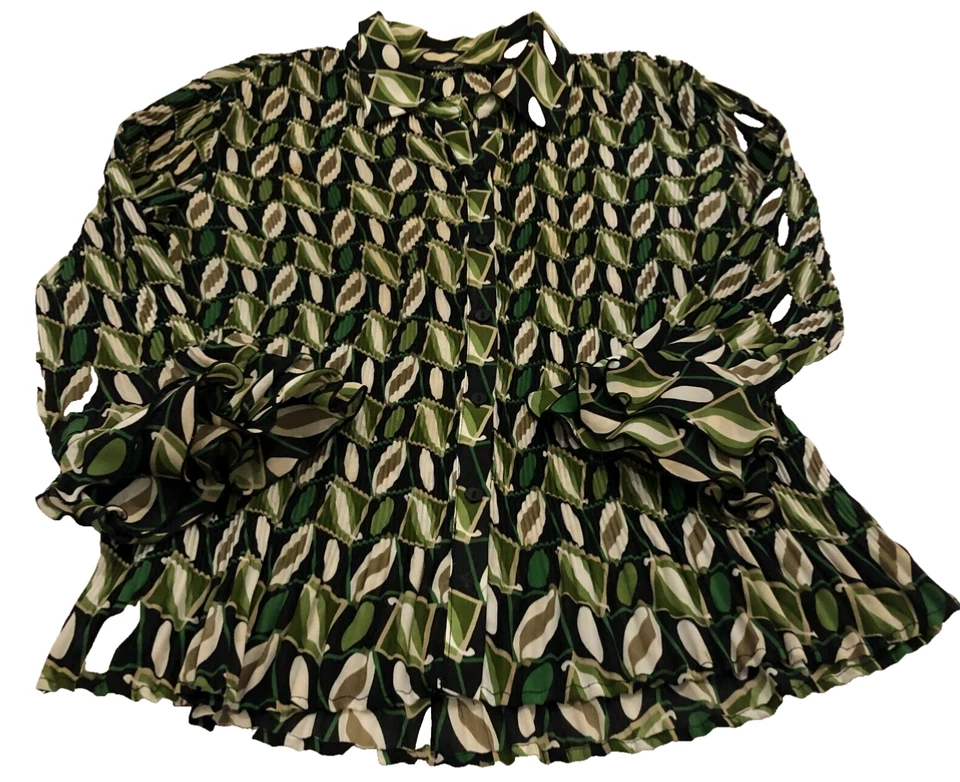 Blusa feminina Essentials by Milano tamanho XL geométrica com botões mangas 3/4 nova sem etiquetas - Imagem 1 de 4