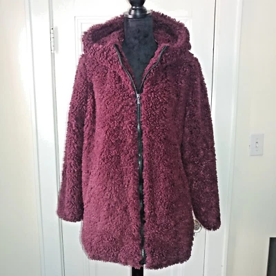 Isaac Mizrahi Live: сливы искусственного меха/плюшевый с капюшоном молнии куртка - женский размер 10 - Изображение 1 из 4
