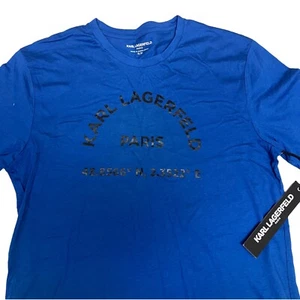 Karl Lagerfeld Paris T Shirt Uomo S Blu Spellout Logo Designer Coordinate - Foto 1 di 8