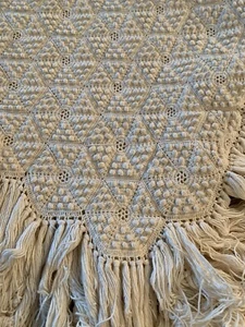 Coperta vintage anni 60 frange uncinetto filato centrino fibra arte lancio - Foto 1 di 14