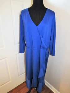 NWOT Isaac Mizrahi Live! 3/4-Sleeve Ruffle Hem Knit Wrap Dress -2X- Ink Blue - Picture 1 of 10