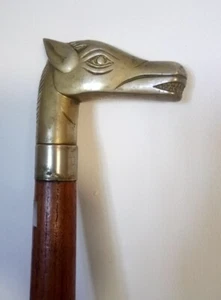 Bastón de madera vintage con mango de cabeza de caballo de latón - bastón de madera torneado - Imagen 1 de 4