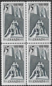 Canadá #486 Bloque "Vimy Memorial France" Nuevo 1968 Original Goma (B) - Imagen 1 de 2
