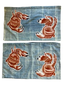 Set Of 2 Pottery Barn Crabs Embroidered Lumbar Pillow Cover Sham Coastal 16x26" - Picture 1 of 6