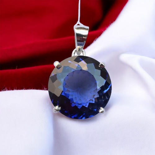 VETEMENTS Ciondolo Zaffiro Blu 18 CT Gemma Sciolta Naturale Certificata in Argento 925