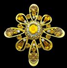 Vtg. Gold Tone Light Topaz Rhinestone Flower Brooch Pin Cadmium Glows