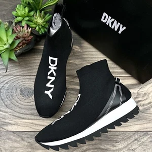NIB DKNY Aleen Knit High Top Sock Sneaker Black 8M - Picture 1 of 12
