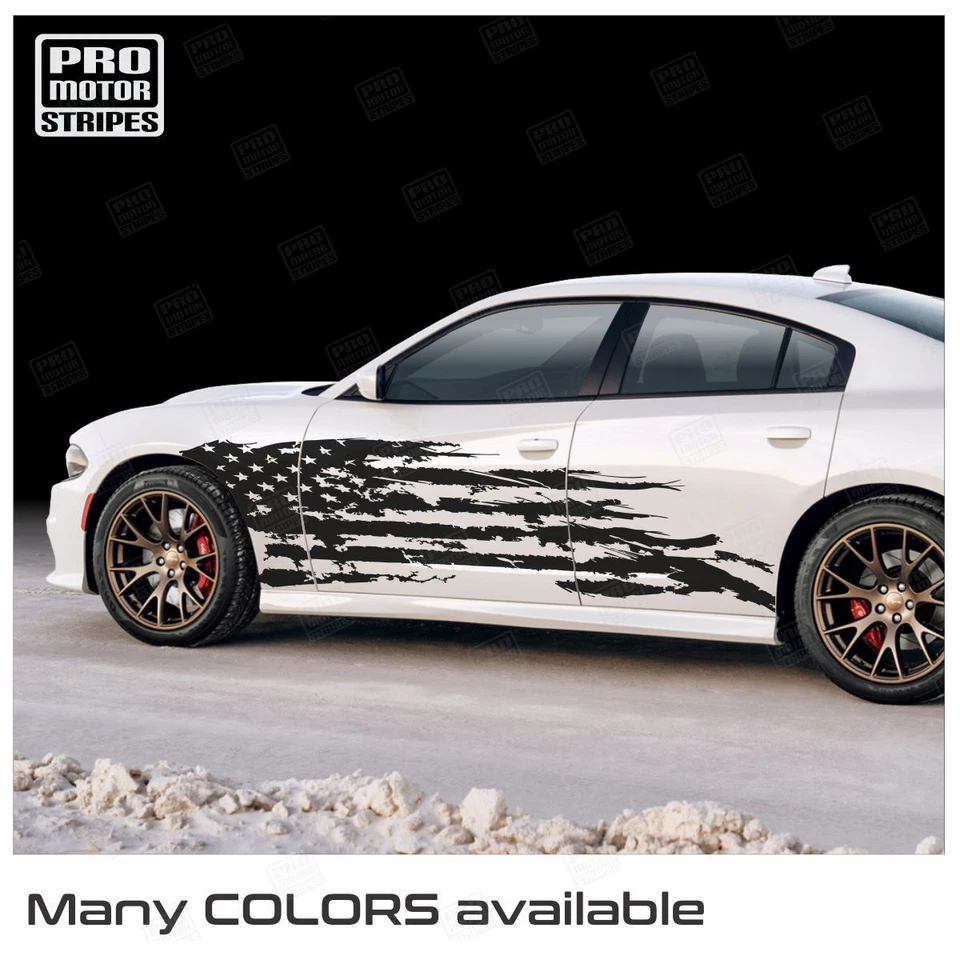 Наклейки боковые Dodge Charger 2006-2023 Tattered американский флаг полоски выберите цвет - Изображение 1 из 2