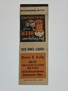 Vtg MATCHBOOK COVER Amos And Andi Grill Restaurant Lancaster, Ohio - Picture 1 of 2