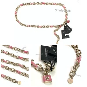 Neu mit Etikett Kate Spade goldfarben Eisen & marmoriert rosa Harz Kette Gürtel-Größe S/M-42" Länge - Bild 1 von 8