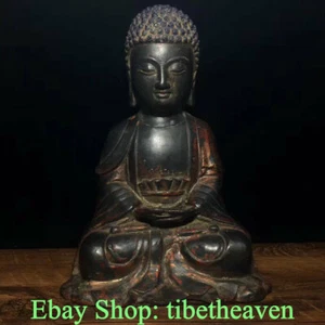 Statua Buddha Shakyamuni Sakyamuni Amitabha Buddha 9,6" antica bronzo tibetano - Foto 1 di 9