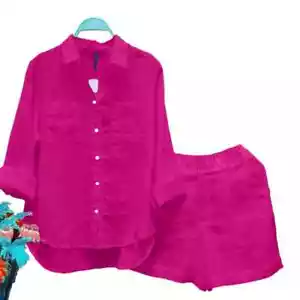 Two Piece Sets Women Irregular Hem Fashion White Long Sleeve Shirt And Shorts - Picture 1 of 30