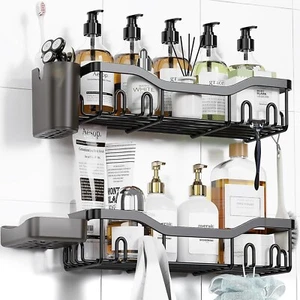 Shower Caddy Adhesive Shower Organizer Bathroom Shower Shelves, Wall Shelf for - Picture 1 of 9