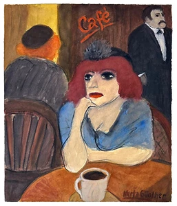 Herta Günther „Im Café“  (Pastell/Aquarell) - Bild 1 von 1