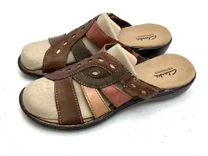 Clark's Bendables~Multi-Color Leather Women's Slip On Comfort Sandals~Sz 9 Slide - Picture 1 of 5