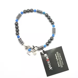 Silver Bracelet 925 With Turquoise And Hematite BLE-2 Made IN Italy By MASCHIA - Bild 1 von 11