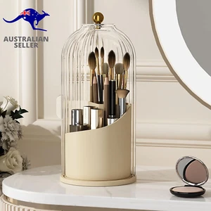 Makeup Brush Holder Organizer with Lid,360 Rotating Clear Dustproof Makeup Brush - Picture 1 of 12