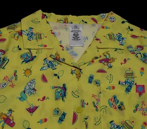 Disney Pixar Toy Story Camp Shirt Womens Medium Yellow Short Sleeve Woody Buzz - Picture 1 of 13