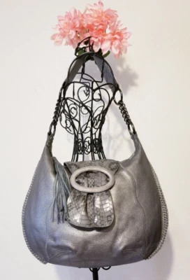 BOLSO DE HOMBRO HOBO CHI BY FALCHI GRIS PLATA CUERO GENUINO Y PIEL DE SERPIENTE Foto 1 de 4