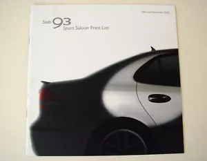 Saab . 93 . Saab 93 Sport Saloon . September 2002 . Price List - Picture 1 of 1