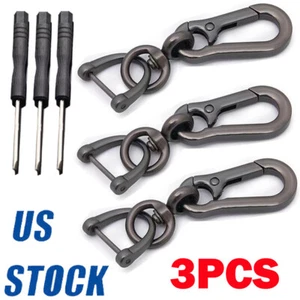 3X Keychain Carabiner Clip Bag Keyring Chain Fob D-Ring Holder -Matte Black US - Picture 1 of 8