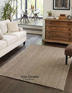 Grey Rug Jute Carpet Mat Farmhouse Natural Handmade Braided Modern Rustic Look - Picture 1 of 9