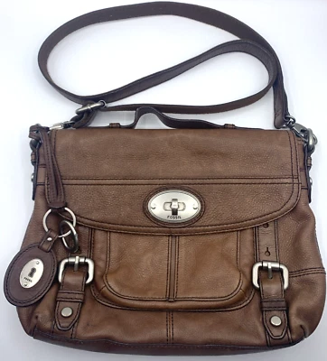 FOSSIL MADDOX Long Live Vintage Traveler Brown Leather Messenger Crossbody Bag - Image 1 of 4