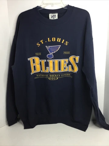 St. Louis Blues Lee Sports Sweater Blue NHL Logo Print Sweatshirt L Adult NWT Cover