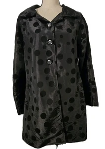 Vintage UBU Black Raincoat Flocked Black Polka Dot Women's Small - Picture 1 of 10